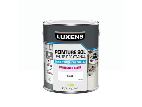 Peinture pour sol garage béton et carrelage haute resistance, LUXENS, 2.5 L blanc satiné
