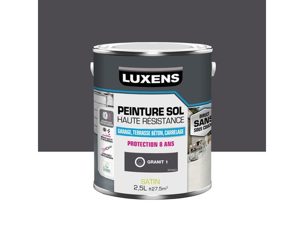 Peinture pour sol garage béton et carrelage haute resistance, LUXENS, 2.5 L granit 1 satiné