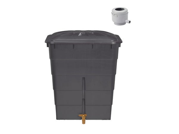 Récupérateur d'eau mural rectangulaire + robinet, GARANTIA, 300 litres, gris