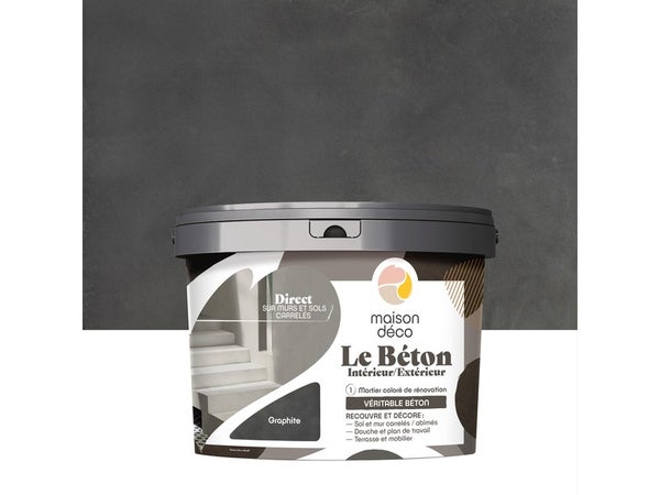 Enduit décoratif Le Béton intérieur et extérieur, MAISON DECO, 5 kg graphite