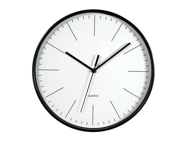 Horloge style moderne, diam. 30.5 cm, blanc et noir