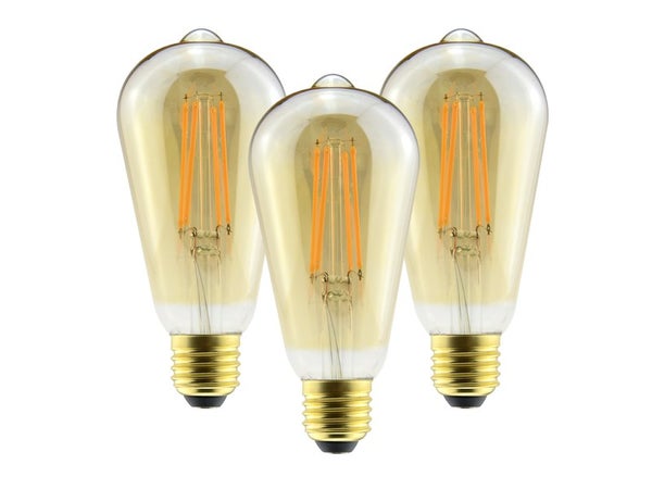 Lot de 3 ampoules décoratives led ambre edison E27 806 Lm = 60 W blanc chaud, XX