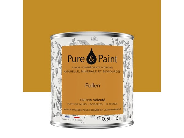 Peinture pollen mur, plafond et boiserie , PURE  PAINT velours 0.5 l