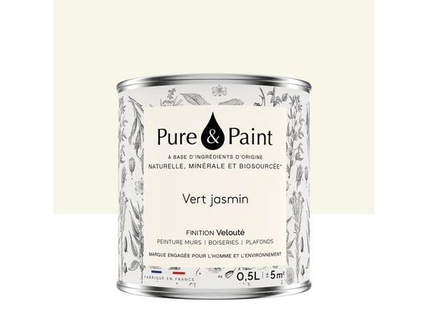 Peinture vert jasmin mur, plafond et boiserie , PURE  PAINT velours 0.5 l