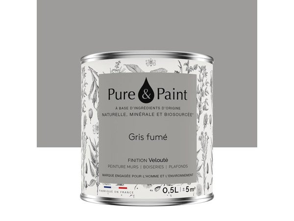 Peinture gris fume mur, plafond et boiserie , PURE  PAINT velours 0.5 l