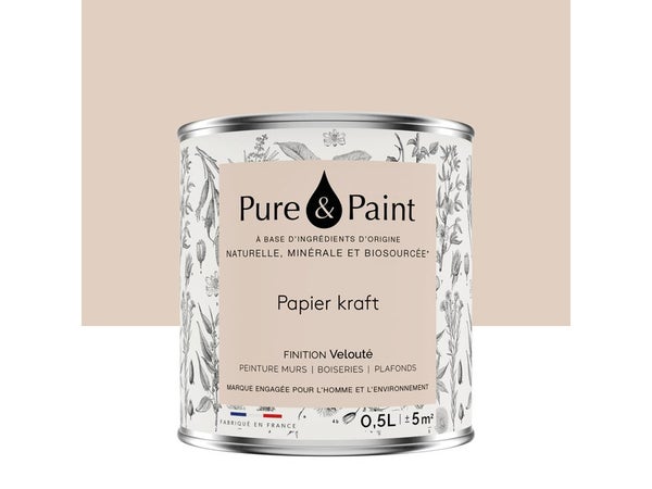 Peinture papier kraft mur, plafond et boiserie , PURE  PAINT velours 0.5 l