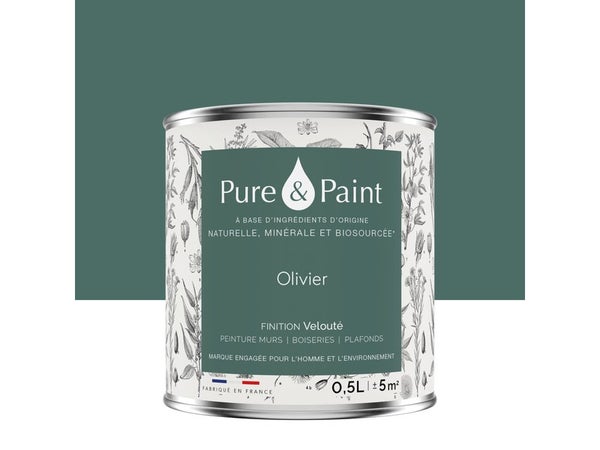 Peinture olivier mur, plafond et boiserie , PURE  PAINT velours 0.5 l