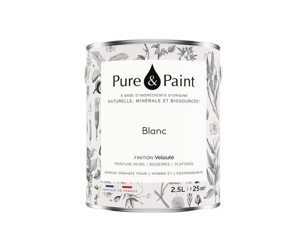 Peinture mur/boiserie/plafond, PURE PAINT, blanc velours, 2.5 litres