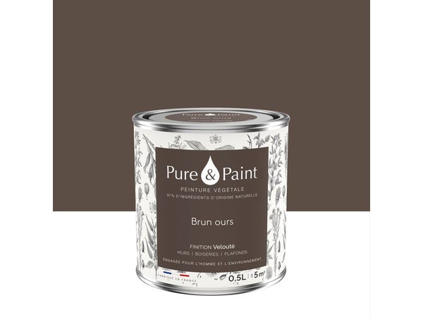 Peinture brun ours mur, plafond et boiserie , PURE  PAINT velours 0.5 l