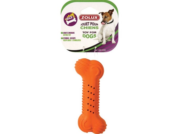 Jouet chien caoutchouc os effet craquant couleur assorties 14cm