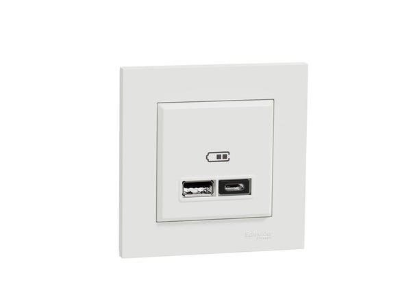 Prise chargeur double usb A+C complet Miluz, SCHNEIDER ELECTRIC, blanc