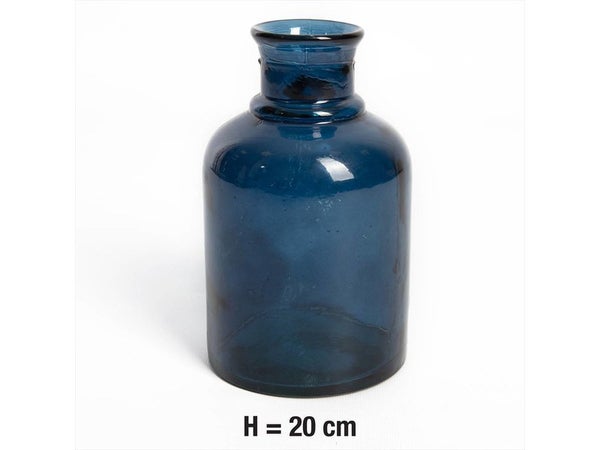Vase verre recyclée, lisse, bleu l.12 x H.20 cm