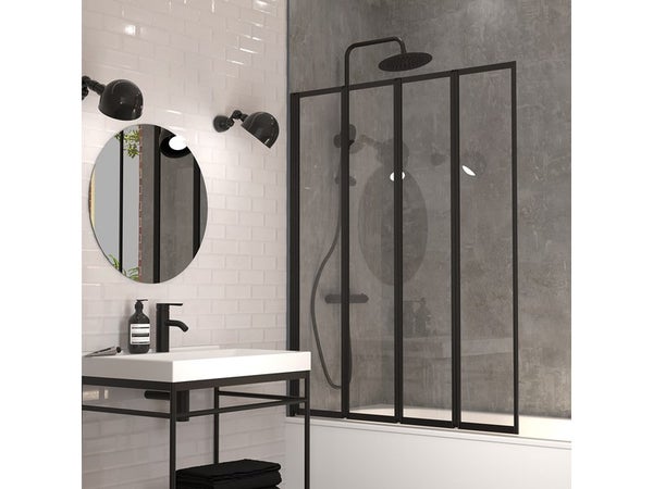 Pare-baignoire pivotant pliant transparent noir, H.140 x l.110 cm Exalt