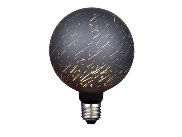 Ampoule led deco meteores, globe 125mm, E27, 470Lm, 1800K blanc très chaud, noir/or, XXCELL