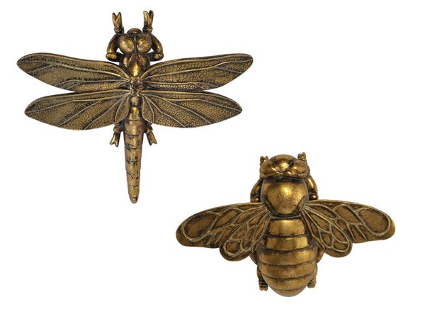 Lot 2 plaques décoratives insectes, doré l.19.8 x H.22.3 cm