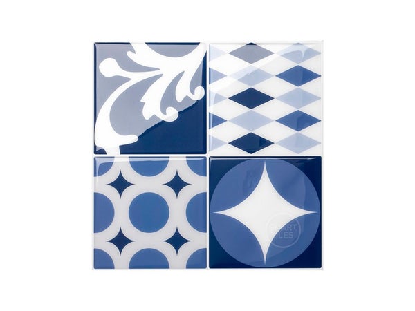 Lot de 4 crédences adhésives Azur, blanc, bleu et gris, 22.9 cm x 22.9 cm