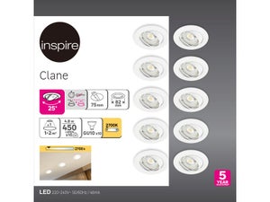 Spot encastre led clane gu10 2700k orient rond blanc lot de 10 inspire