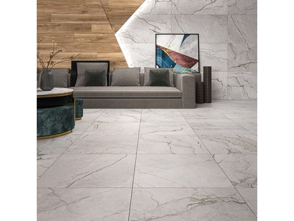 Carrelage sol / mur effet marbre blanc Blush l.60 x L.60 cm ARTENS, 1,08m2