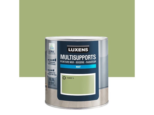 Peinture mat mur, boiserie et radiateur, LUXENS Forest 4, vert, 0.5 litre