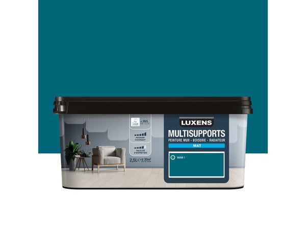 Peinture mat mur, boiserie et radiateur, LUXENS Miami 1, bleu, 2.5 litres