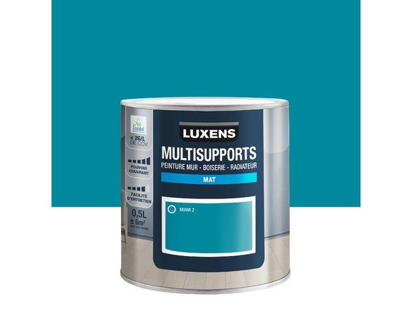 Peinture mat mur, boiserie et radiateur, LUXENS Miami 2, bleu, 0.5 litre