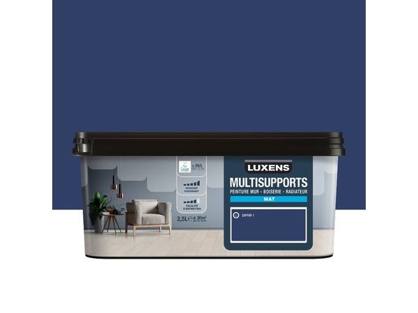 Peinture mat mur, boiserie et radiateur, LUXENS Saphir 1, bleu, 2.5 litres
