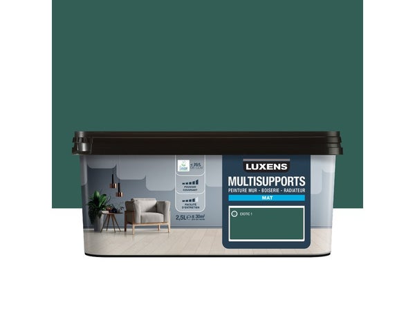 Peinture mat mur, boiserie et radiateur, LUXENS Exotic 1, vert, 2.5 litres