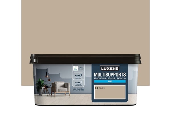 Peinture mat mur, boiserie et radiateur, LUXENS Trench 5, beige, 2.5 litres