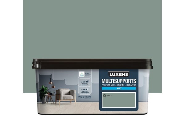 Peinture mat mur, boiserie et radiateur, LUXENS Sage 3, vert, 2.5 litres