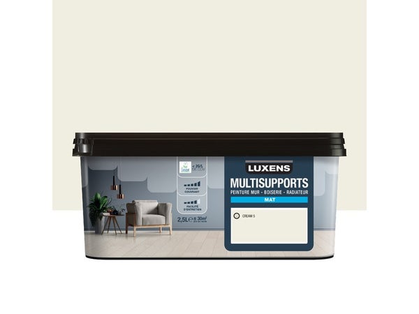 Peinture mat mur, boiserie et radiateur LUXENS Cream 5, blanc, 2.5 litres