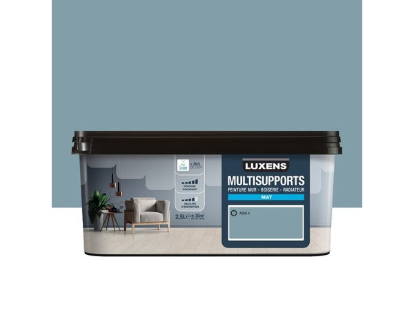 Peinture mat mur, boiserie et radiateur, LUXENS Aqua 4, bleu, 2.5 litres