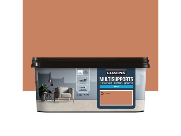 Peinture mat mur, boiserie et radiateur, LUXENS Cotta 4, orange, 2.5 litres