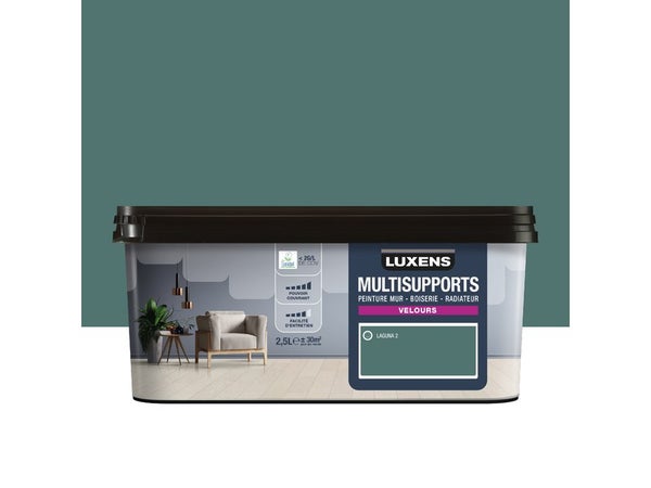 Peinture velours mur, boiserie et radiateur, LUXENS Laguna 2, vert, 2.5 litres