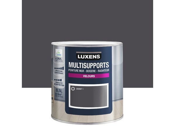 Peinture velours mur, boiserie et radiateur, LUXENS Granit 1, gris, 0.5 litre
