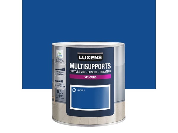 Peinture velours mur, boiserie et radiateur, LUXENS Saphir 2, bleu, 0.5 litre