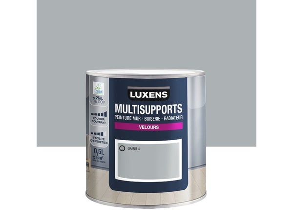 Peinture velours mur, boiserie et radiateur, LUXENS Granit 4, gris, 0.5 litre