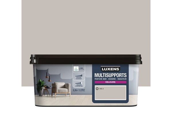 Peinture velours mur, boiserie et radiateur, LUXENS Khol 6, gris, 2.5 litres