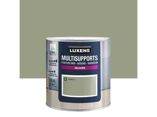 Peinture velours mur, boiserie et radiateur, LUXENS Forest 3, vert, 0.5 litre
