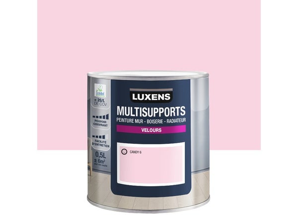 Peinture velours mur, boiserie et radiateur, LUXENS Candy 6, rose, 0.5 litre