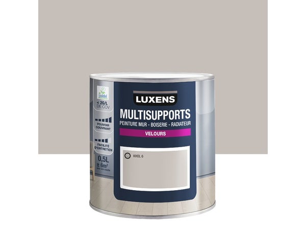Peinture velours mur, boiserie et radiateur, LUXENS Khol 6, gris, 0.5 litre