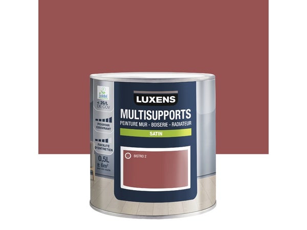 Peinture satiné mur, boiserie et radiateur, LUXENS Bistro 2, rouge, 0.5 litre