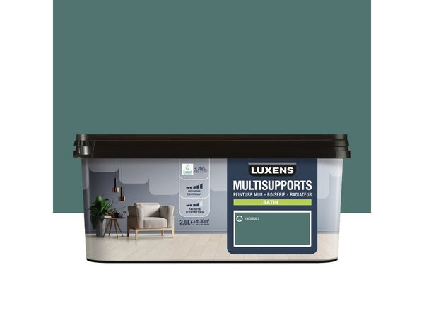 Peinture satiné mur, boiserie et radiateur, LUXENS Laguna 2, vert, 2.5 litres