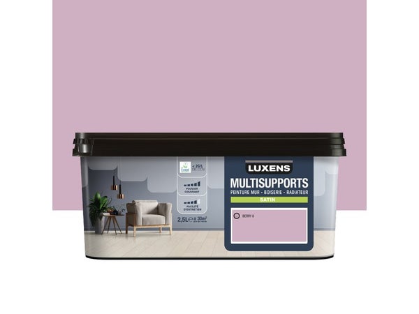 Peinture satiné mur, boiserie et radiateur, LUXENS Berry 6, violet, 2.5 litres