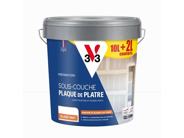 Sous-couche plaque de plâtre, V33, 10 litres + 20 % gratuit