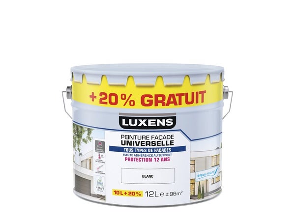 Peinture exterieure facade Universelle LUXENS blanc 10L+20% gratuit