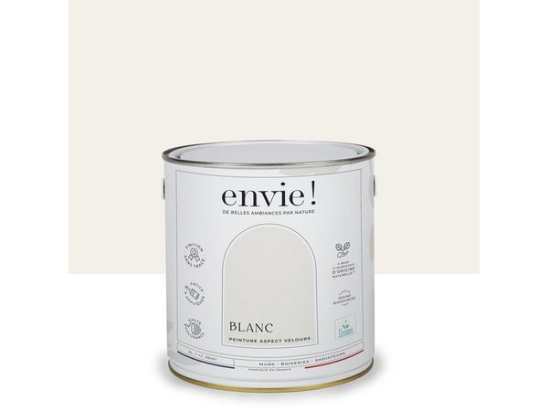 Peinture aspect velours murs, boiseries et radiateurs, biosourcée, ENVIE, blanc 2 litres