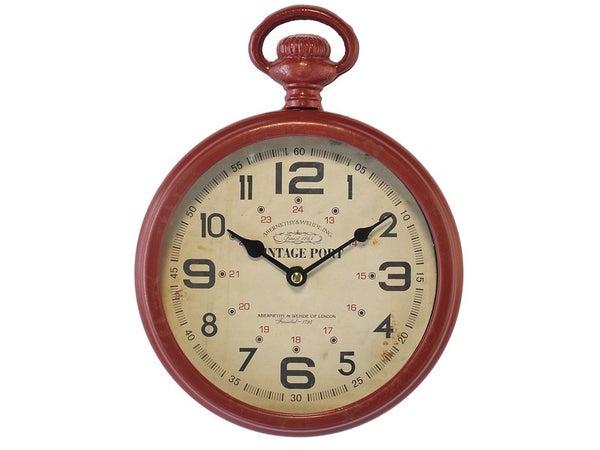 Horloge en métal ronde, l.22 x 28 cm, rouge