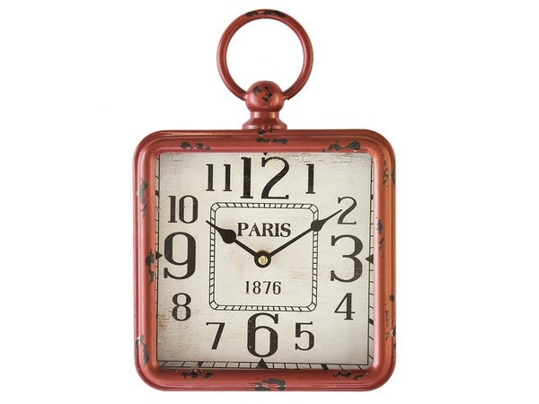 Horloge carrée en métal, l.20 x H.26 cm, rouge