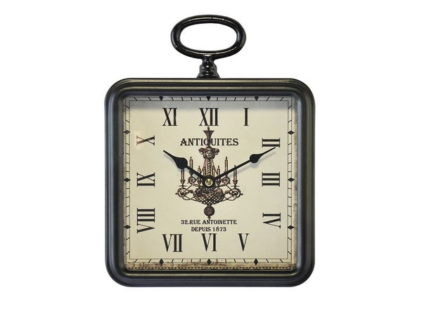 Horloge carrée en métal, l.20 x H.26 cm, noir