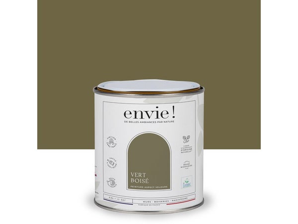 Peinture aspect velours murs, boiseries et radiateurs, biosourcée, ENVIE, vert boisé, 0.5 litre